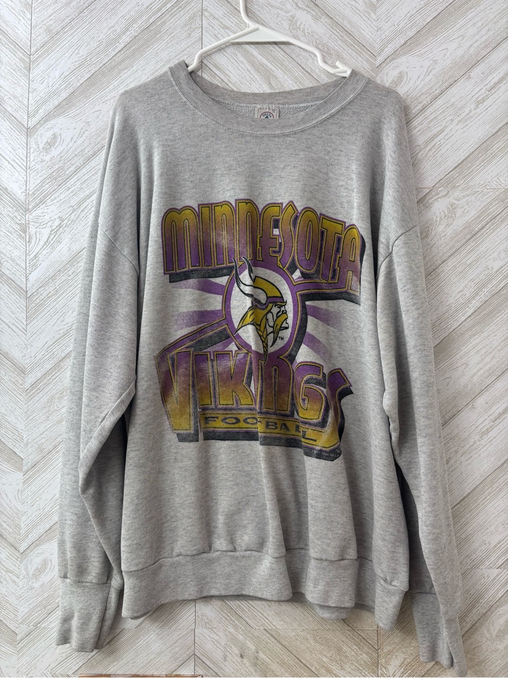 Delta Gray Minnesota Vikings Graphic Crewneck with Purple & Gold Accents